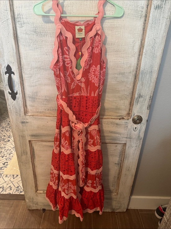 FARM Rio Dresses & Skirts - Farm Rio Red Floral Maxi Dress with Pink Trim